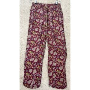 J.Crew Collection Maroon Pull On  100% Silk Maroon Jungle Cat Print Pants Sz 00